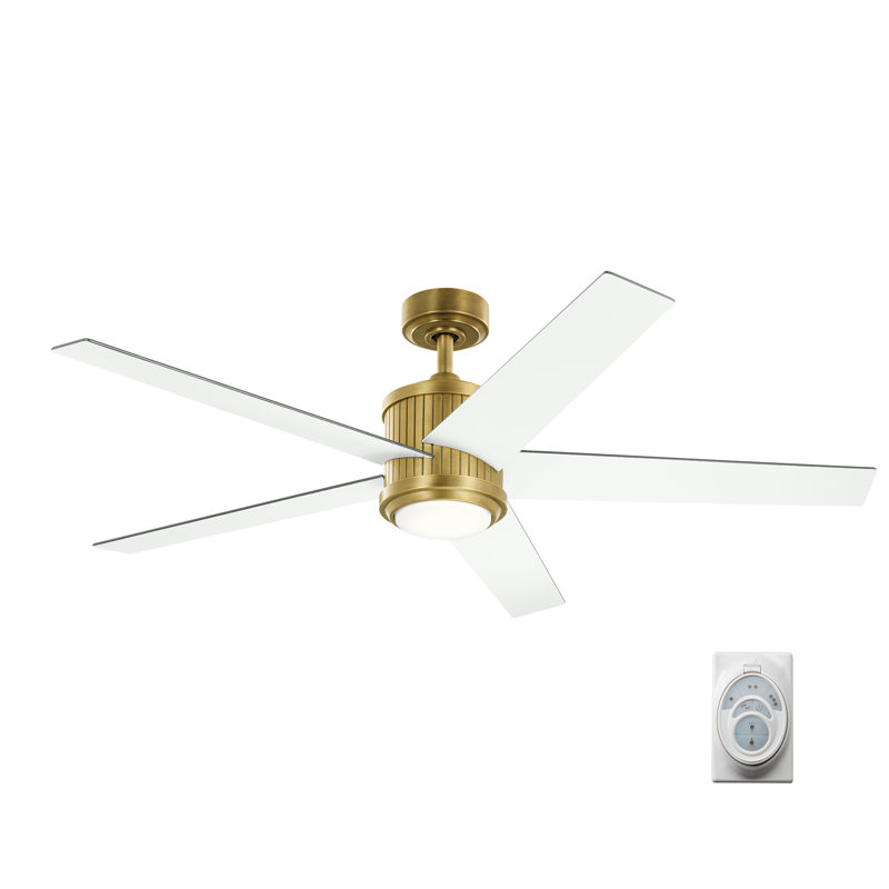 Brahm 56'' Ceiling Fan with LED Lights, Natural Brass with White Blades