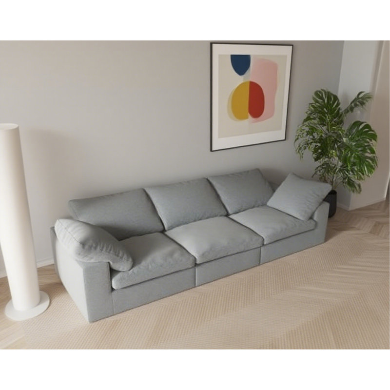 Chenille Fabric Upholstered Boneless Sofa, Oversized Comfy Cloud 3-Seater Sofa Couch, Double Plush Cushion For Living Room,Grey