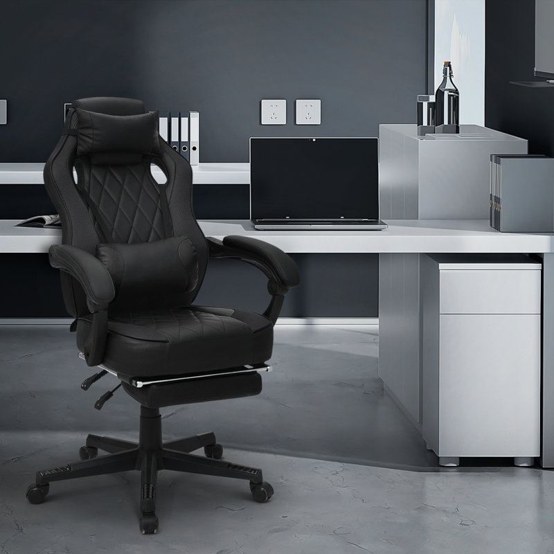 Reclining Computer Chair with Footrest & Detachable Lumbar Support 360 Degree Swivel, Black