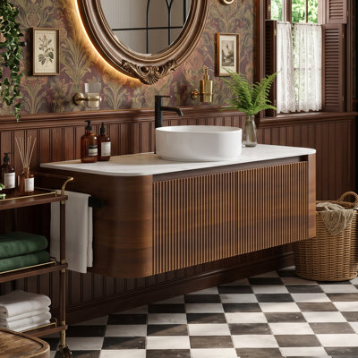 Wall Mounted Single Vanity Bathroom Vanity With Engineered Marble Top