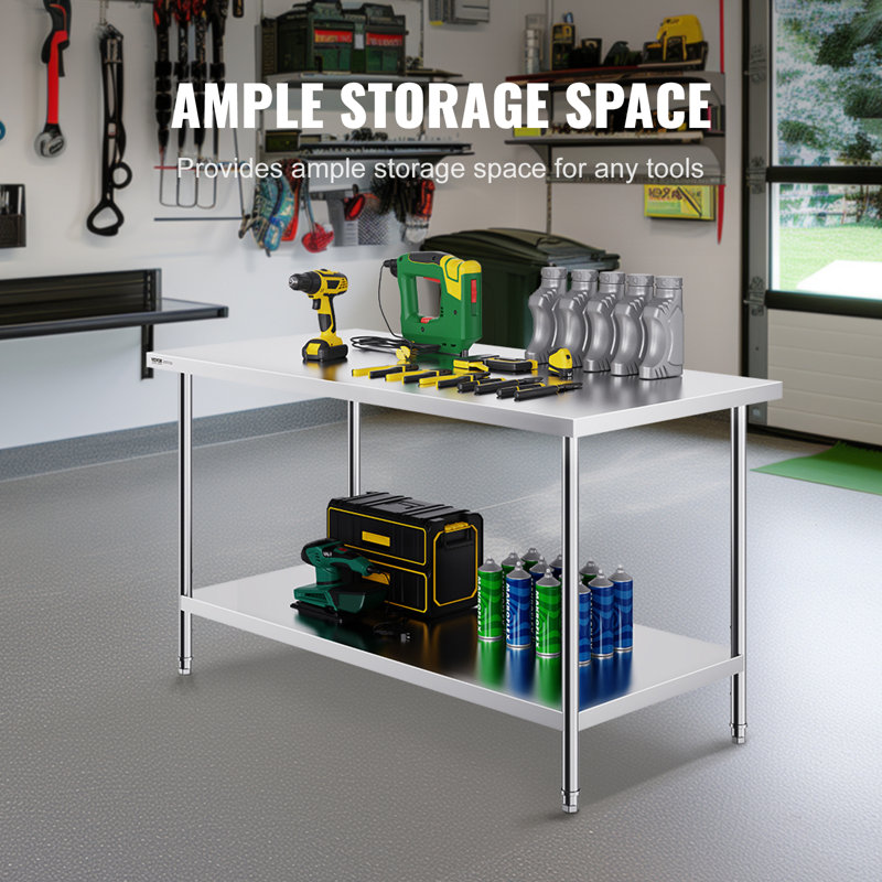VEVOR 60'' Stainless Steel Work Table with 2 Shelves
