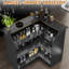 Buffet de bar en L avec espace pour réfrigérateur, prises de courant intégrées, tiroir, étagères à vapeur, parfait pour la maison, le bureau ou le magasin