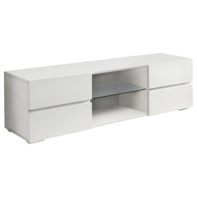 Contemporary Glossy White 4 Tv Console For 60" Displays And Storage Modern Stand With 4 Drawers 60-Inch Accommodation