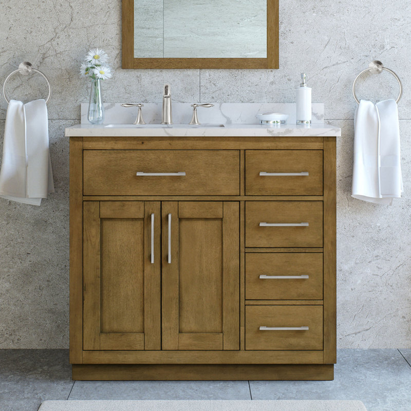 OVE Decors Athea 36 in. W Bath Vanity with Premium Countertop and Power Bar, Almond Latte
