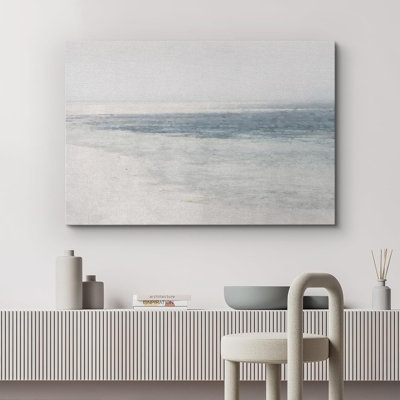 Coastal Beach " Misty Fog Ocean Waves On Beach Nature Seascape" Large Decor Framed Canvas Wall Art Print