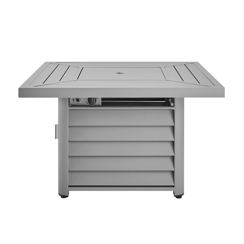 Baecher Aluminum Propane Outdoor Fire Pit Table with Hidden Fuel Tank Storage & Lid, Light Gray, 24.61" H x 41.9" W x 41.9" D