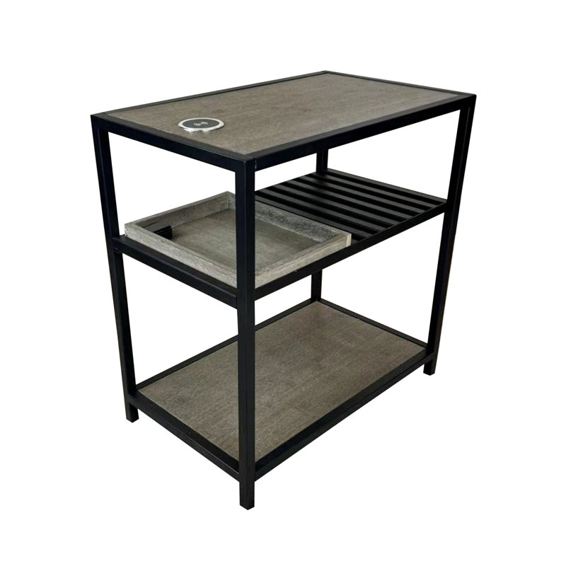 Table de bout en bois massif avec chargeur sans fil et rangement Milardo, Gris brossé