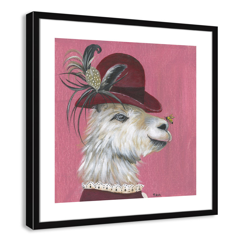 Art sur toile llama, H 23,5 po x l 23,5 po x P 1,18 po, Cadre argenté