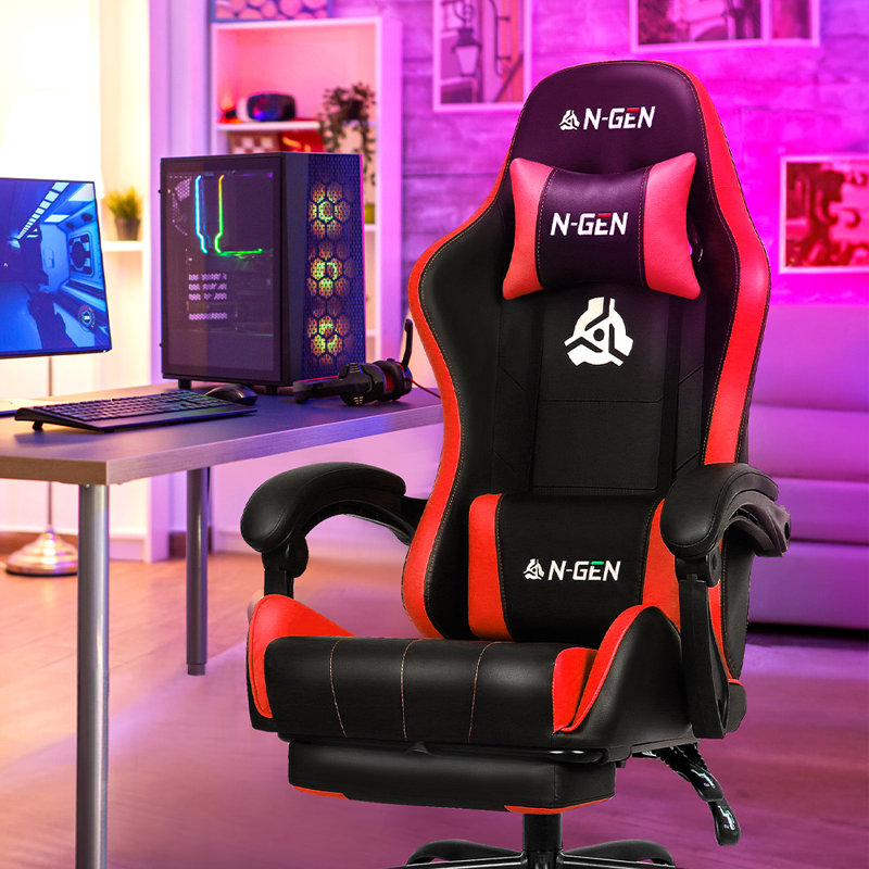 N-GEN Adjustable Reclining Ergonomic Faux Leather Swiveling PC & Racing Gaming Chair, Red