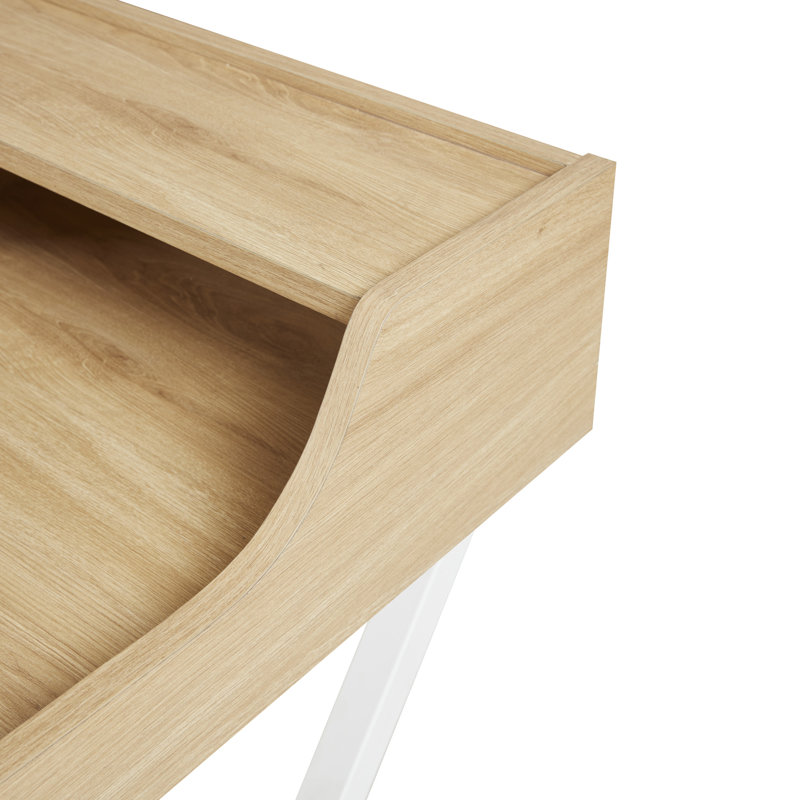 Blonde Wood and White Metal Writing Desk with Storage