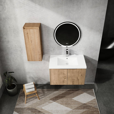 Meuble-lavabo de salle de bain avec lavabo en résine et armoire latérale - Accessoire moderne, mobilier, grand intérieur