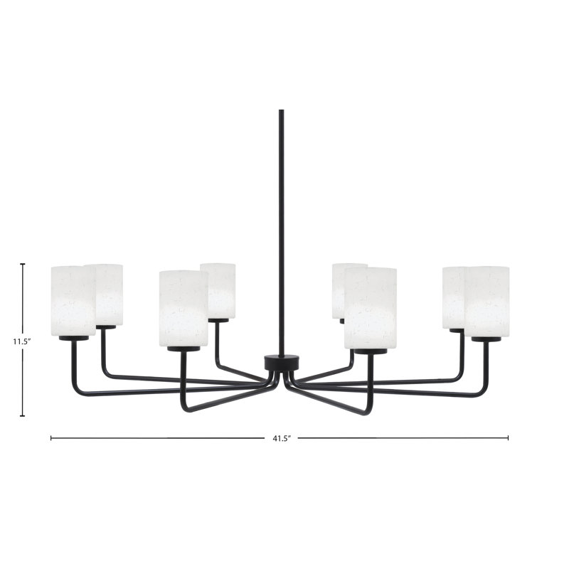 Lustre 8 lumières Amarmula, finition noir mat, verre mousseline blanc 4 po, Noir