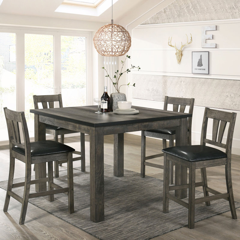 Nicoll 4 - Person Solid Wood Solid Wood Top Four Leg Dining Set, Black