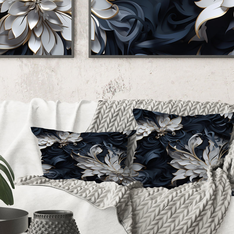 White And Silver Sphinx Paisley - Throw PillowAbstract Coral Reef Multicolor Azure - Throw Pillow, 16"H x 16"W