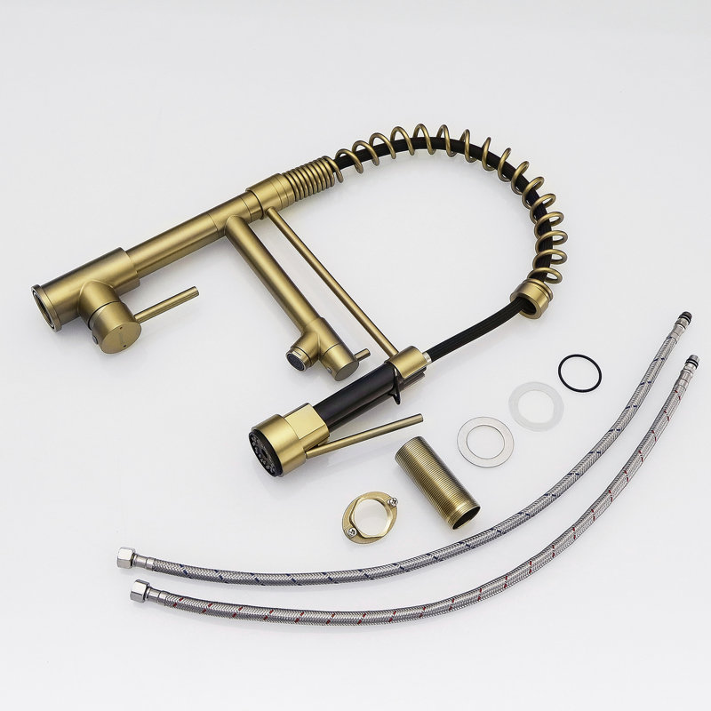 Robinet d'évier de cuisine en acier inoxydable, rétractable, or brossé, conception élégante, Doré
