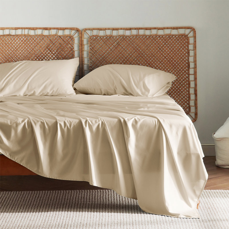 Essential Collection Cooling Rayon Derived from Bamboo Sheet Set, Twin Sheet Set with 1 Pillowcase, Beige