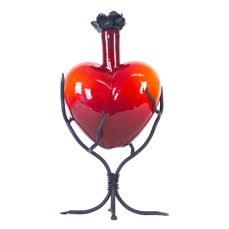 Anibar Handmade Glass Decorative Bottle, 17" H x 10" W x 6" D, Red