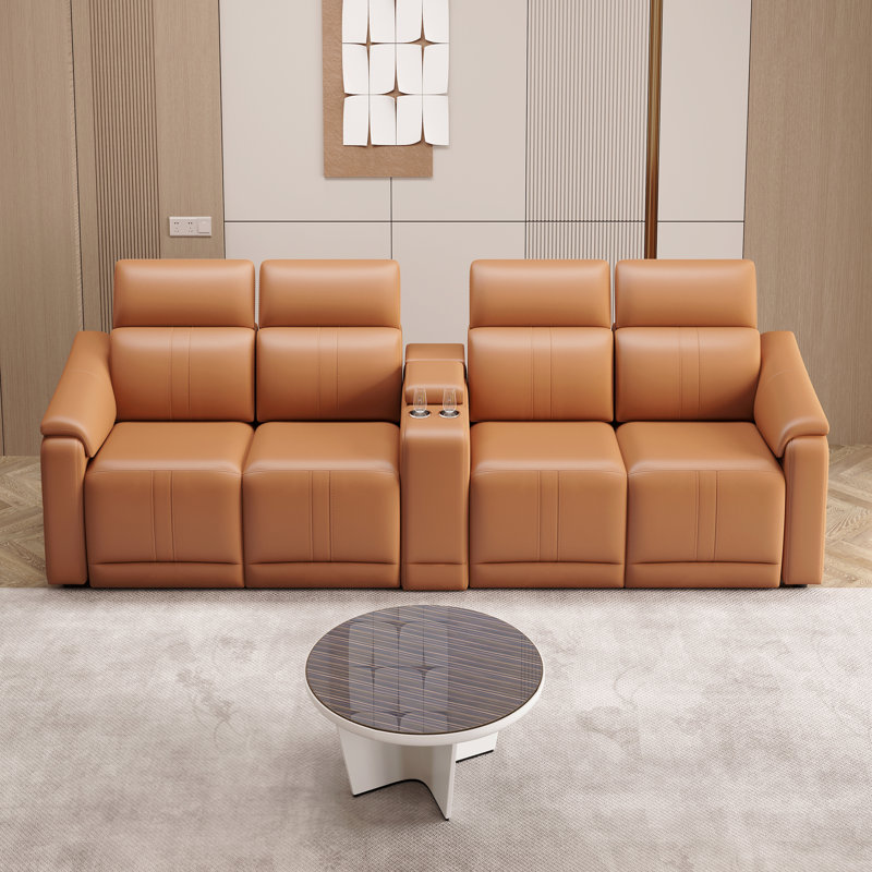 Ensemble de canapé inclinable, canapé modulaire inclinable à 4 places avec appui-tête réglable et inclinaison électrique, cuir respirant avec console de rangement et ports USB