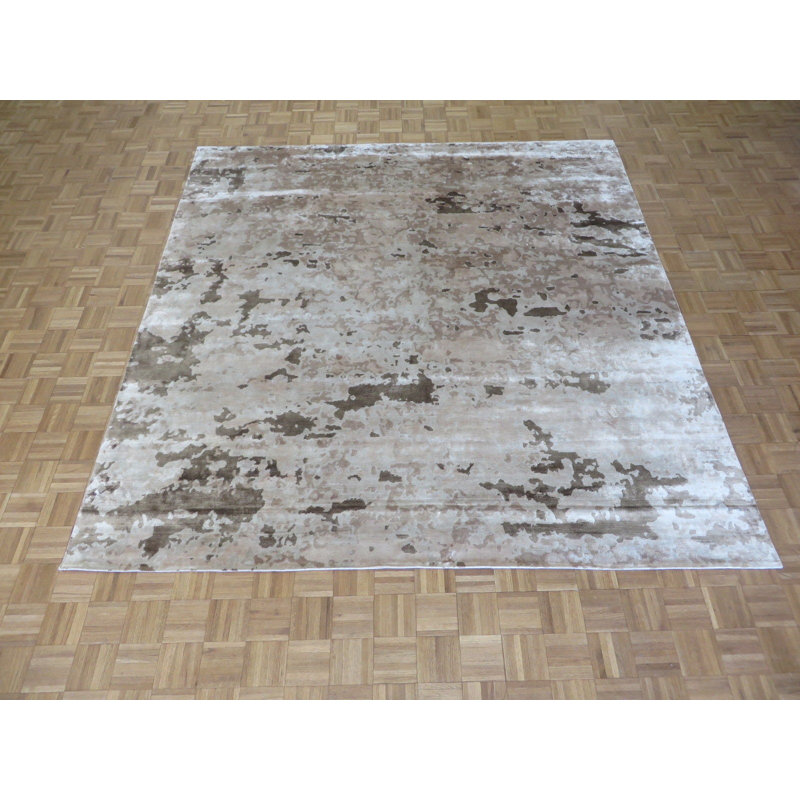Tapis en laine carrée 9 pi à main noué la brun/beige one-of-kind Josephson