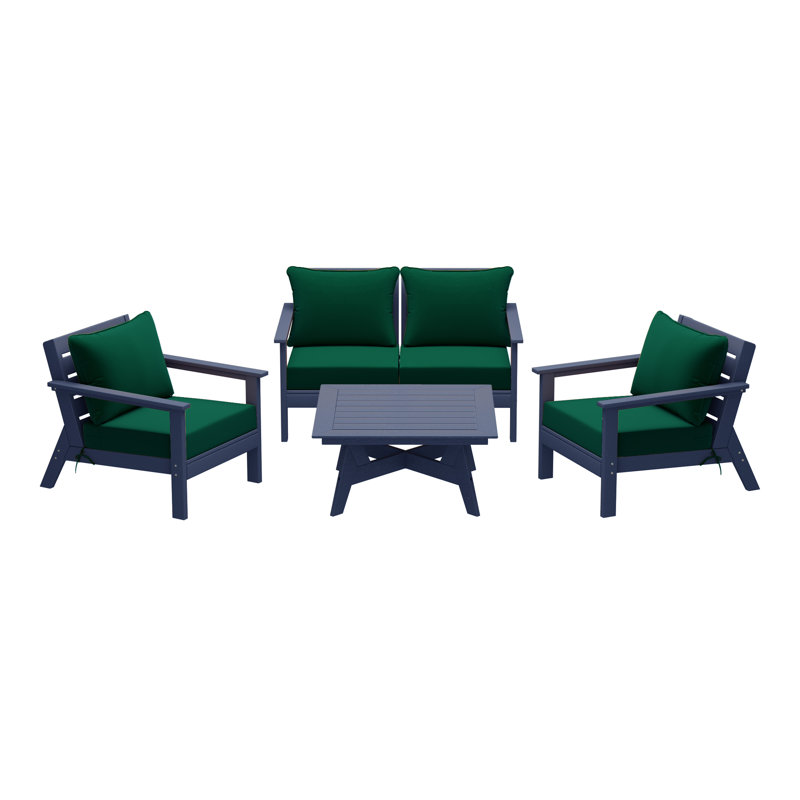 5-Piece Deep Seating Set, Navy Blue, Green