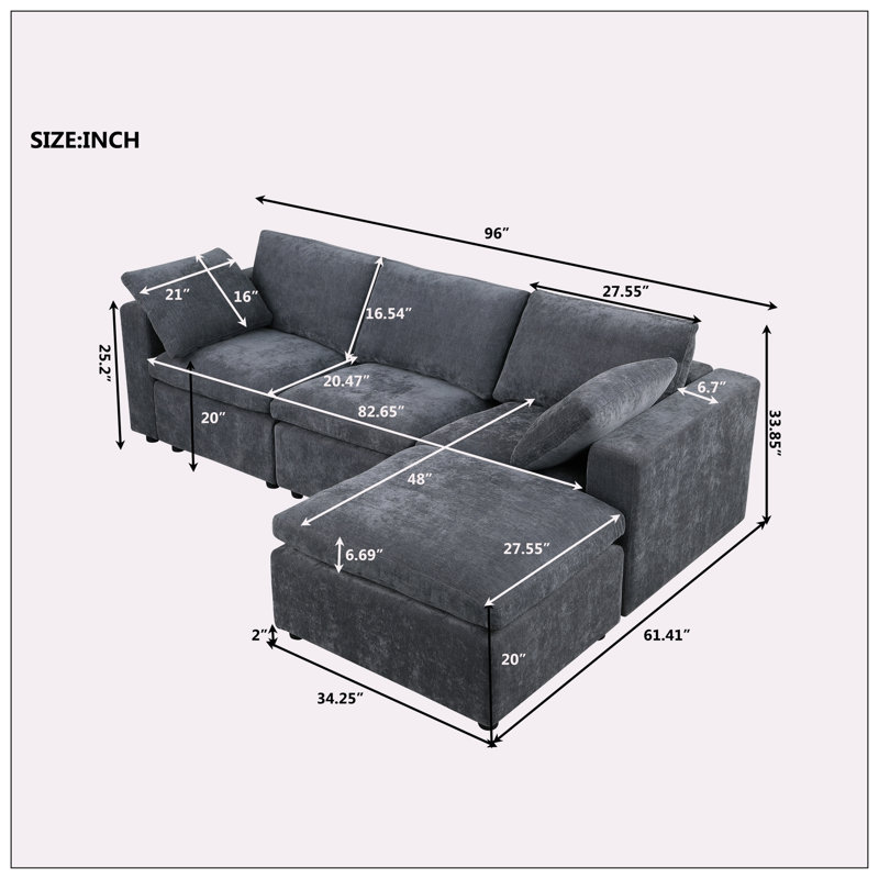 Chernice Upholstered Sectional, Chernice Gray Fabric