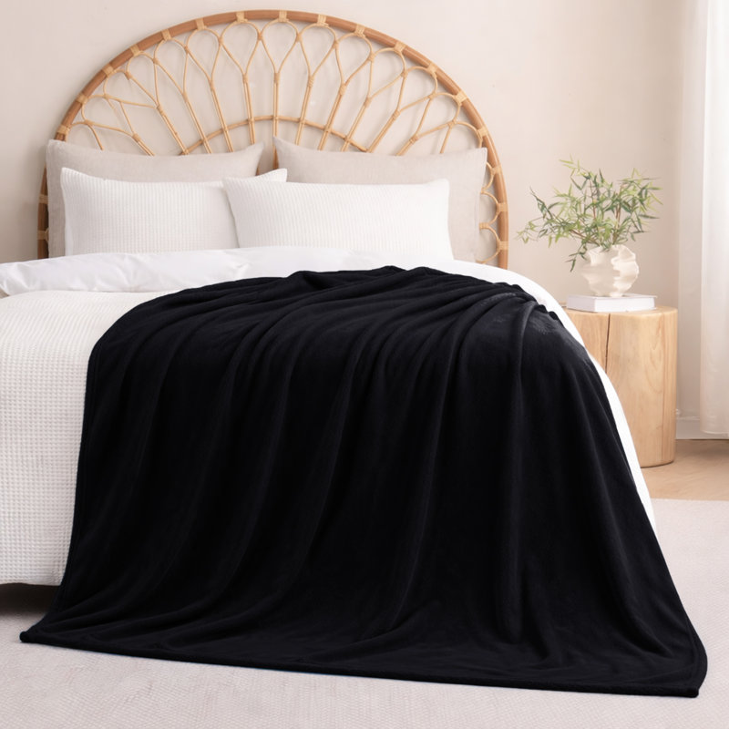Couverture polaire en fausse fourrure de vison de luxe - peluche douce et réversible pour lit et canapé, Noir, Grand lit