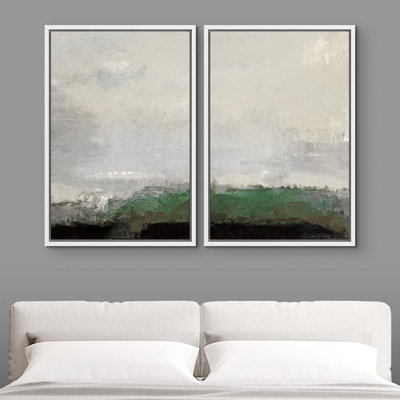 Minimal Landscape " Green Gray Landscape " 2 - Pieces