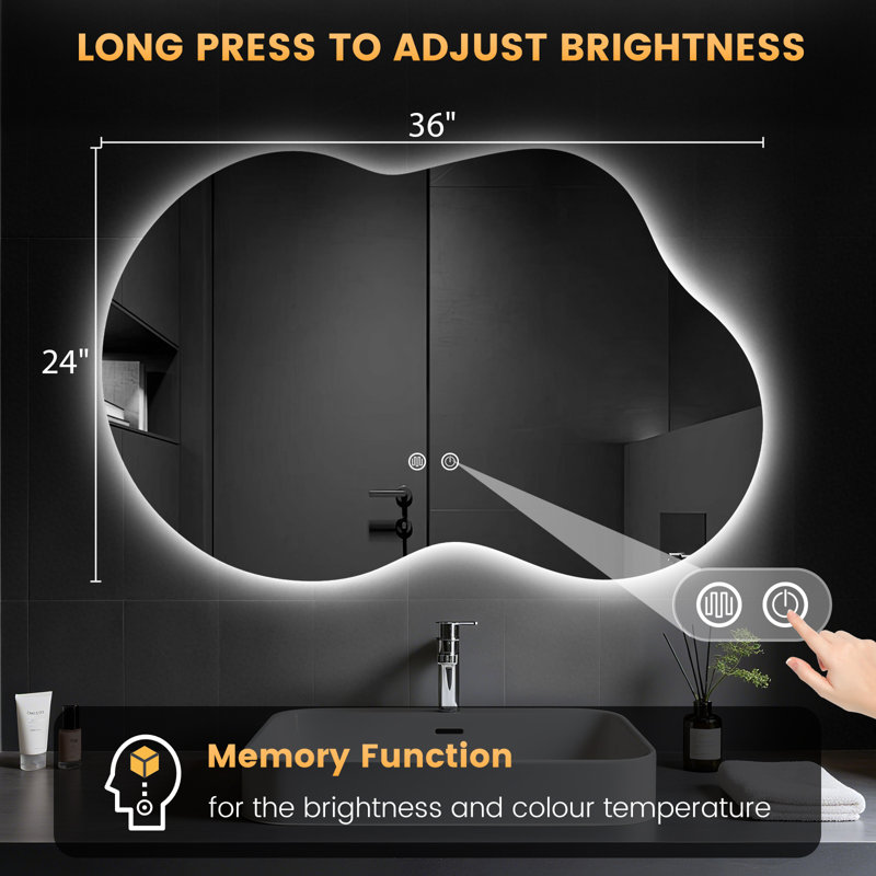 Asymmetrical LED Vanity Mirror with Backlight, 36" x 24"