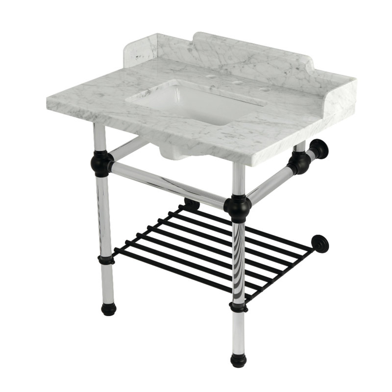 Lavabo console en laiton Carrara de 30 pouces avec pieds et tablette en acrylique Kingston (8 pouces, 3 trous) Kingston Brass