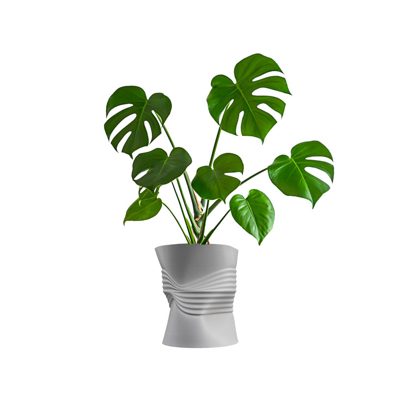 Brent MidCentury Modern Indoor Crushed Can Eco-Friendly 3D Printed Planter with Drainage, Platinum