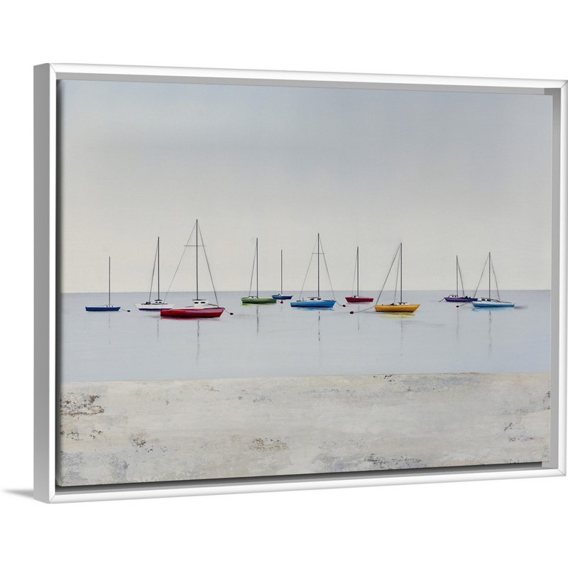 «Sun and Sand III», peinture sur toile, Cadre flottant blanc, H 13,7 po x l 17,7 po x P 1,75 po