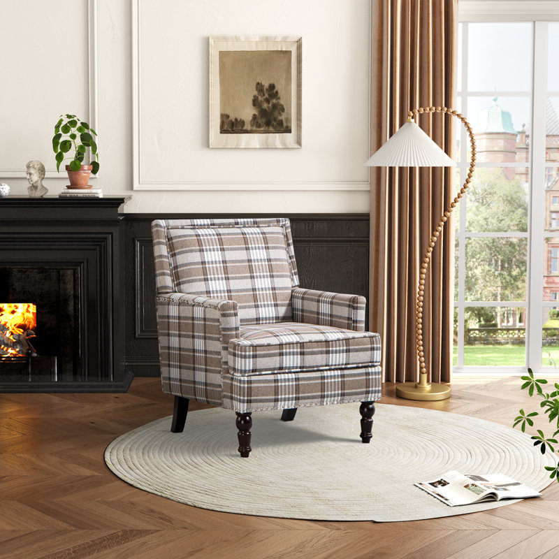 Upholstered Accent Chair With Solid Wood Frame And Turned Legs, Light Brown