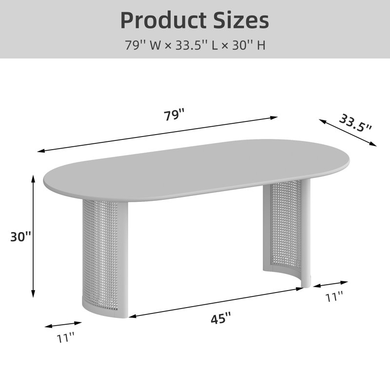 Table de cuisine ovale en bois H 30 po x P 33,5 po avec double caisson en rotin, H 30 po x L 79 po x l 33,5 po, Noyer