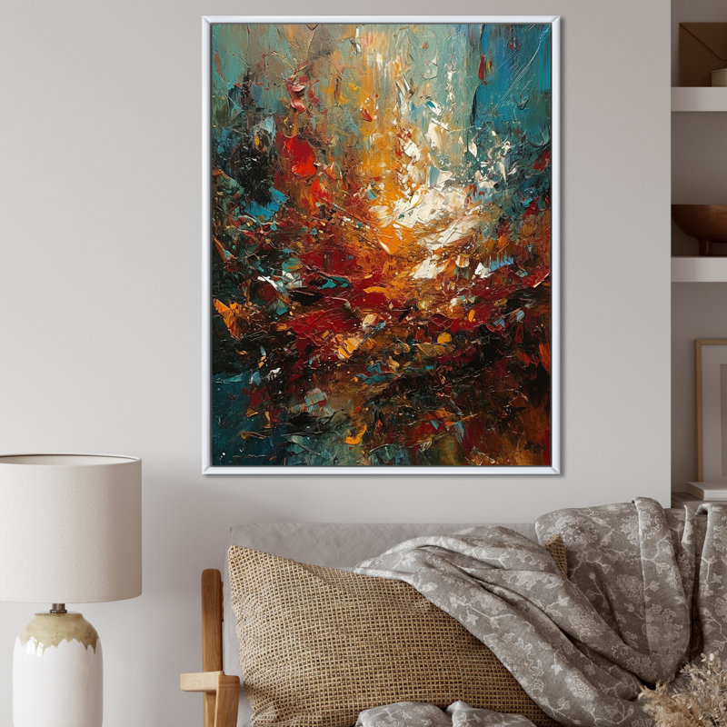 Automne, bonheur, après-midi, abstrait, orange rouge, reproduction sur toile, Cadre flottant blanc