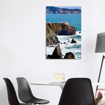 Point Bonita Lighthouse On A Cliff, San Francisco Bay, California by George Oze - Wrapped Canvas Print