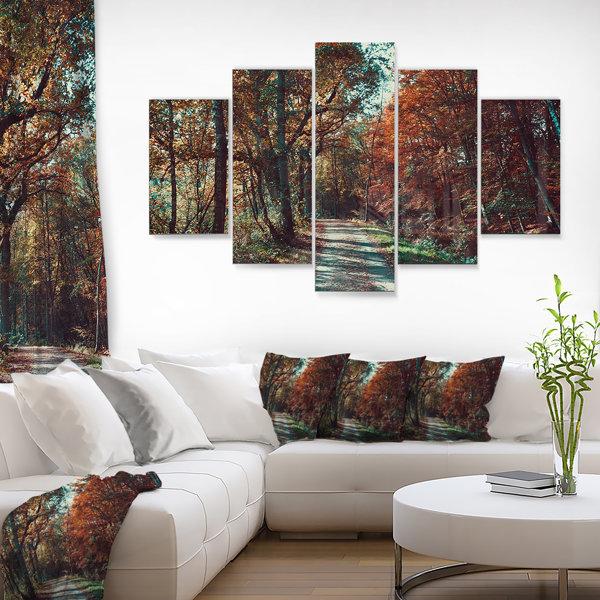 Bless international Road Through Red Fall Forest On Metal 5 Pieces ...