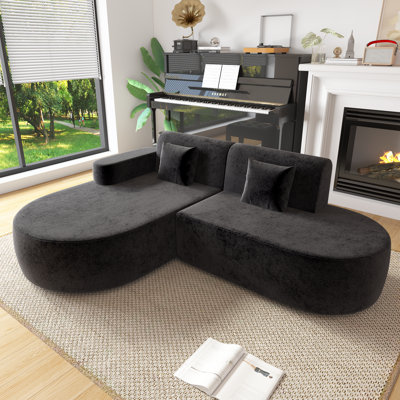 No Assembly Required Corner Sofa, L-Shape Sectional Sofa With 2 Pillows