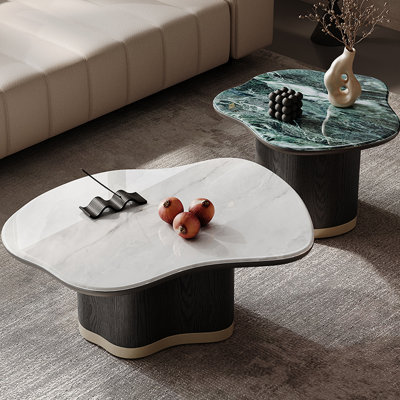 Table basse en bois avec pierre micro-cristalline