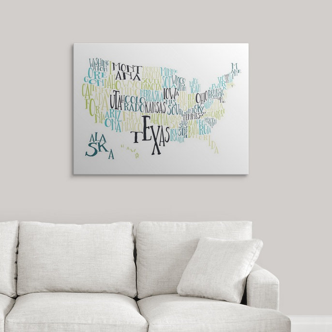 « bleu lime, carte de typographie », art textuel, H 27 po x l 36 po x P 1,5 po, Toile tendue