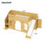 Lit simple mezzanine pour enfants avec glissade, escalier de rangement, garde-robe, portes et fenêtres décoratives, naturel-133338936-133338935
