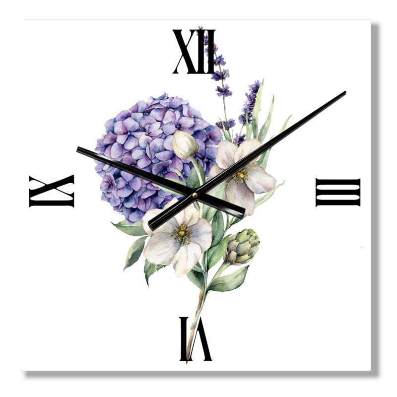Horloge murale Bouquet d'hortensias, anémone, artichaut et lavande, Moyen