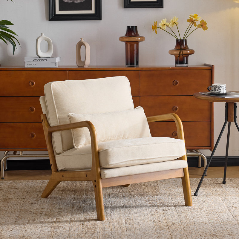 Fauteuil en chenille Mid-Century, Beige