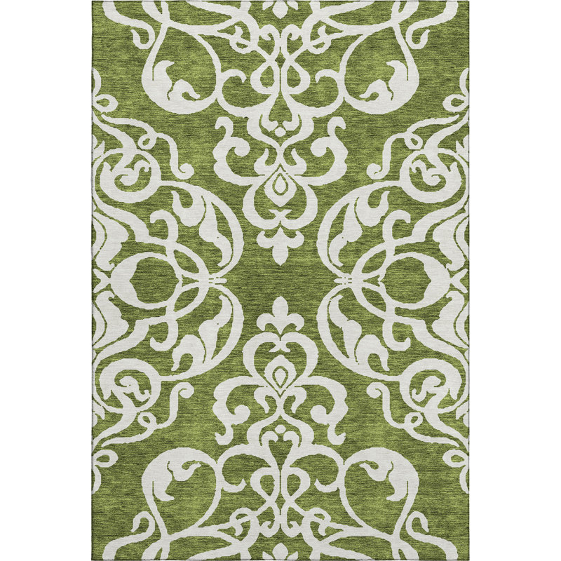 Premium Machine Washable Prisco Green Rug, Rectangle 5' x 7'6"