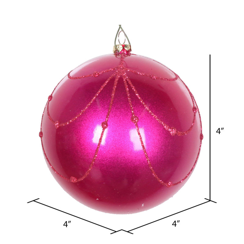 Ornement boule de rideau à paillettes bonbon, Fuchsia, H 4 po x l 4 po x P 4 po