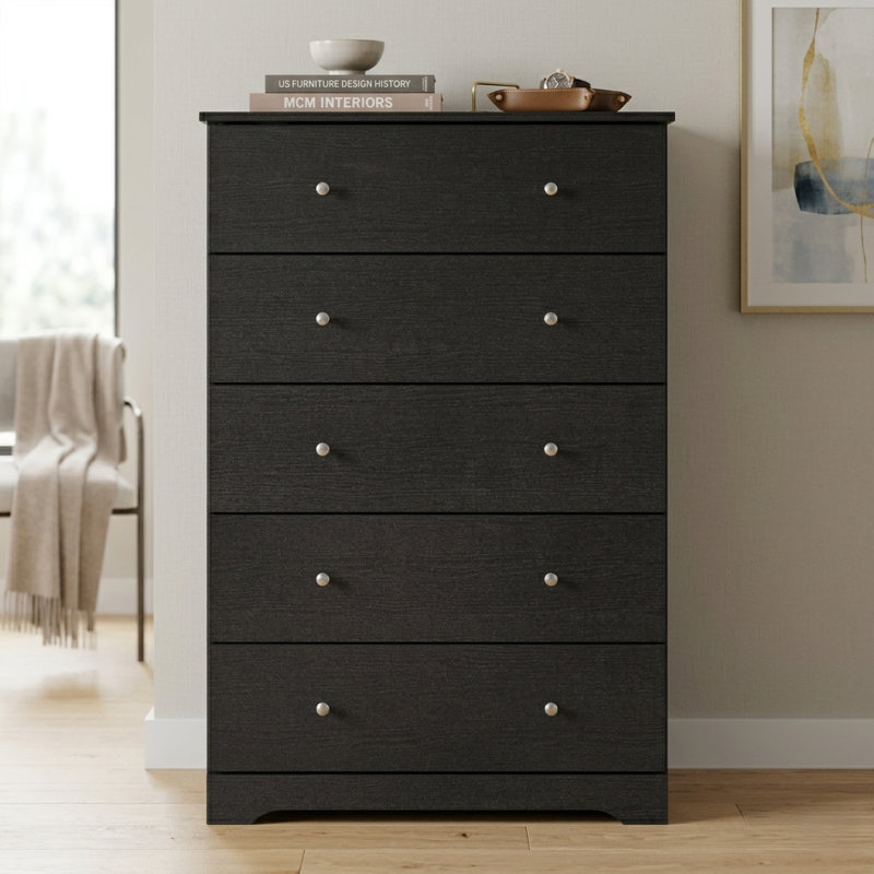 Commode 5 tiroirs Darin, Chêne noir