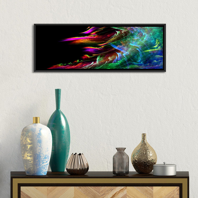 Vague de feu numérique - impression sur toile tendue, Toile avec cadre noir, L 60 po x H 20 po x P 1,5 po