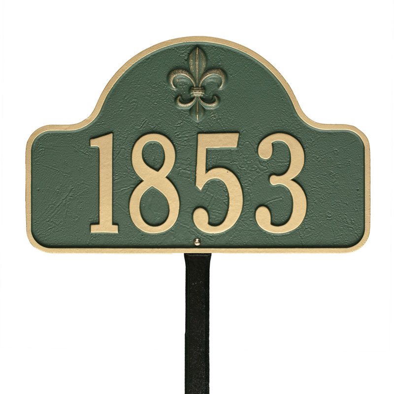 Plaque d'adresse Fleur de Lis, Vert/doré, Oui