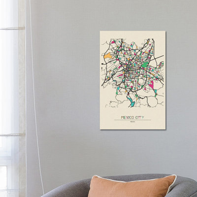 Mexico City Map 1 Piece Wrapped Canvas Wall Art