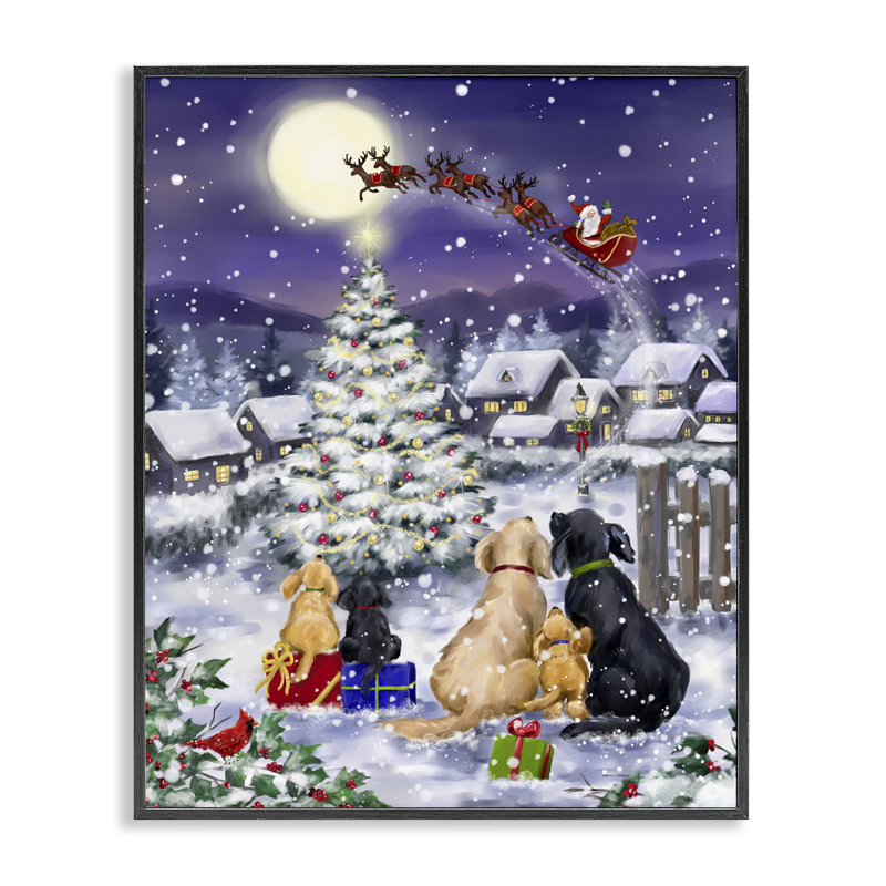 Chiens regardant un traîneau, art de la giclée par Jean-François, Giclée encadrée noir minuit, H 30 po x l 24 po