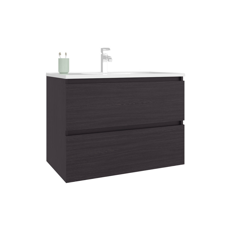 Meuble-lavabo de salle de bain avec lavabo, 2 tiroirs, Noir